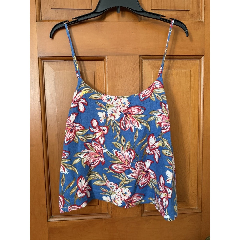 Woman's A New Day Blue Tropical Flower Print Sleeveless Tank Top Camisole Large